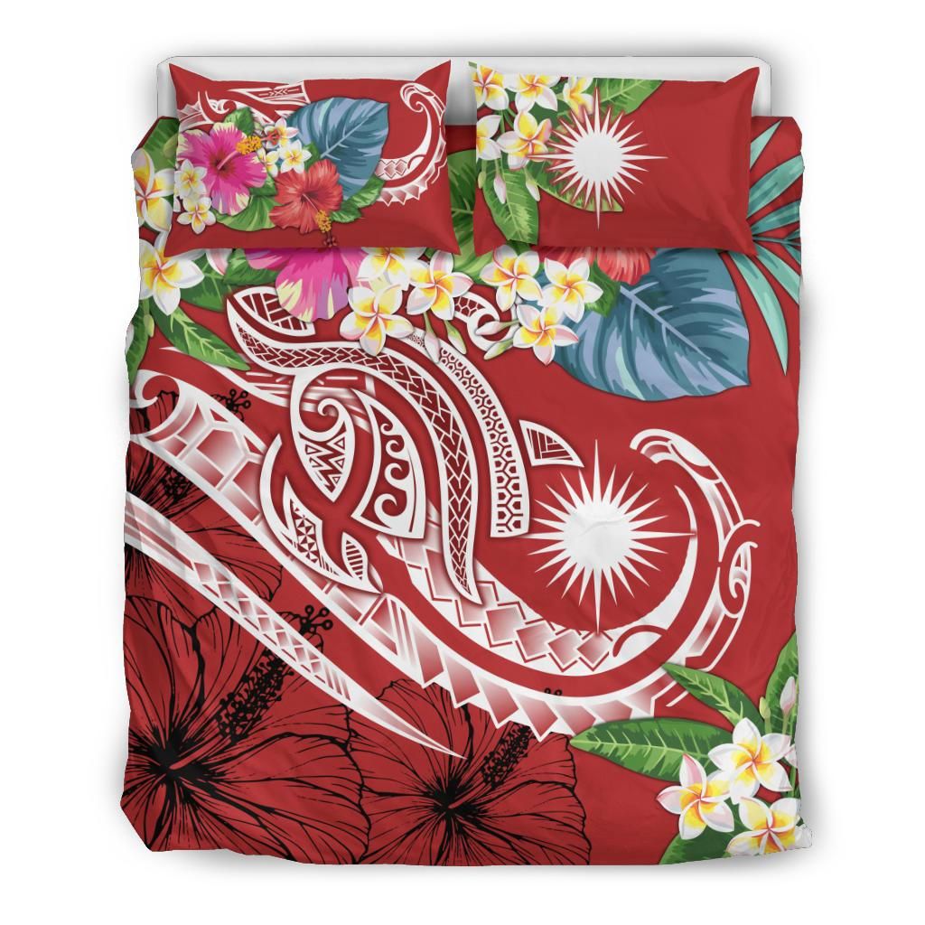 Marshall Islands Polynesian Bedding Set - Summer Plumeria (Red)