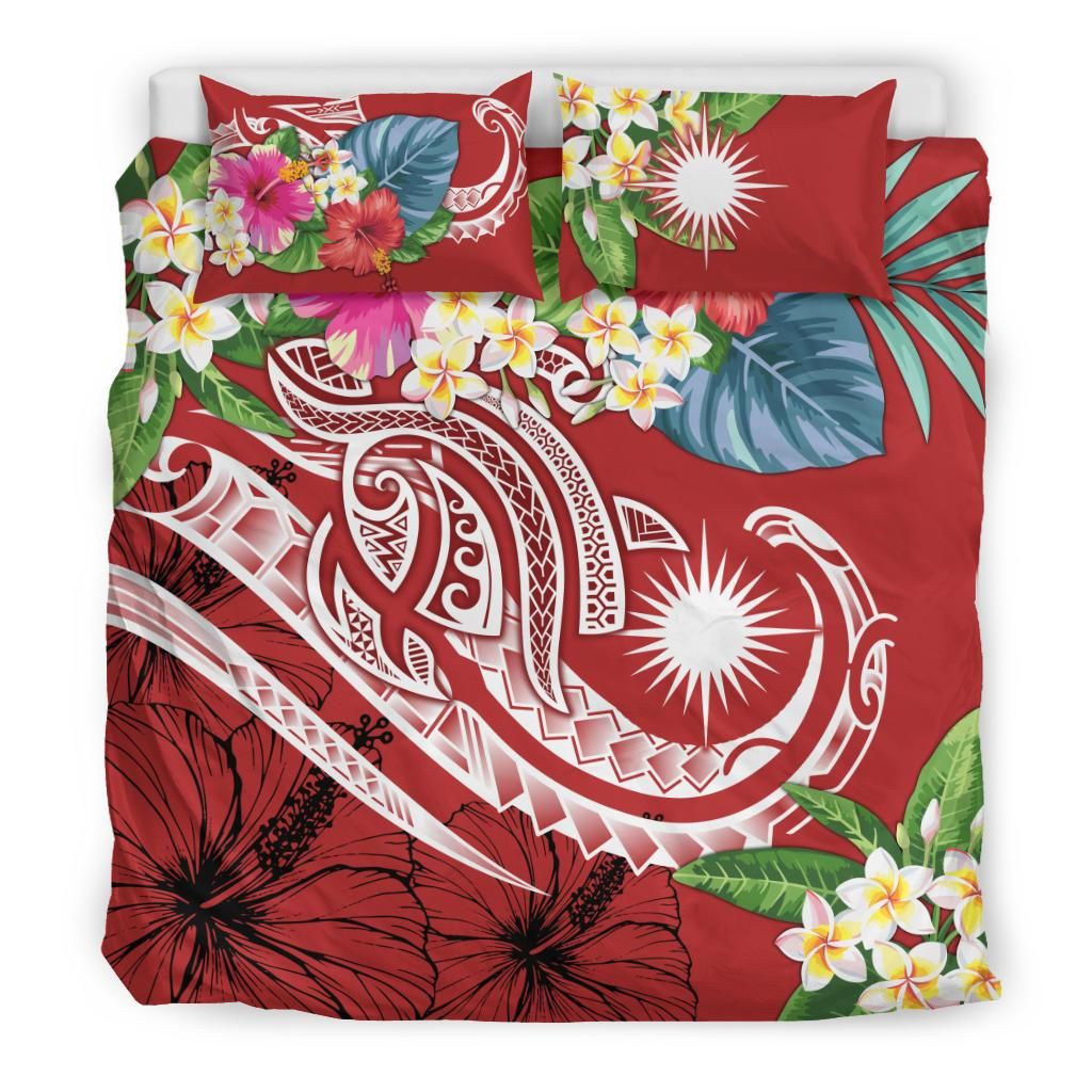 Marshall Islands Polynesian Bedding Set - Summer Plumeria (Red)
