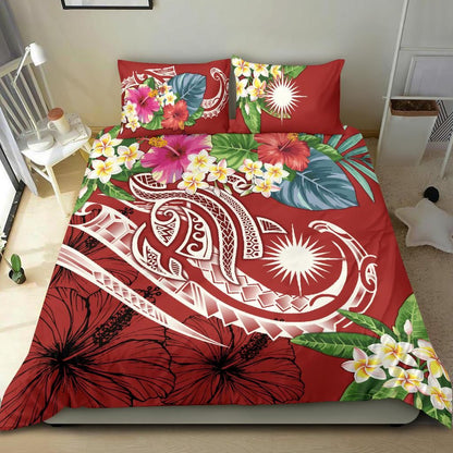 Marshall Islands Polynesian Bedding Set - Summer Plumeria (Red)