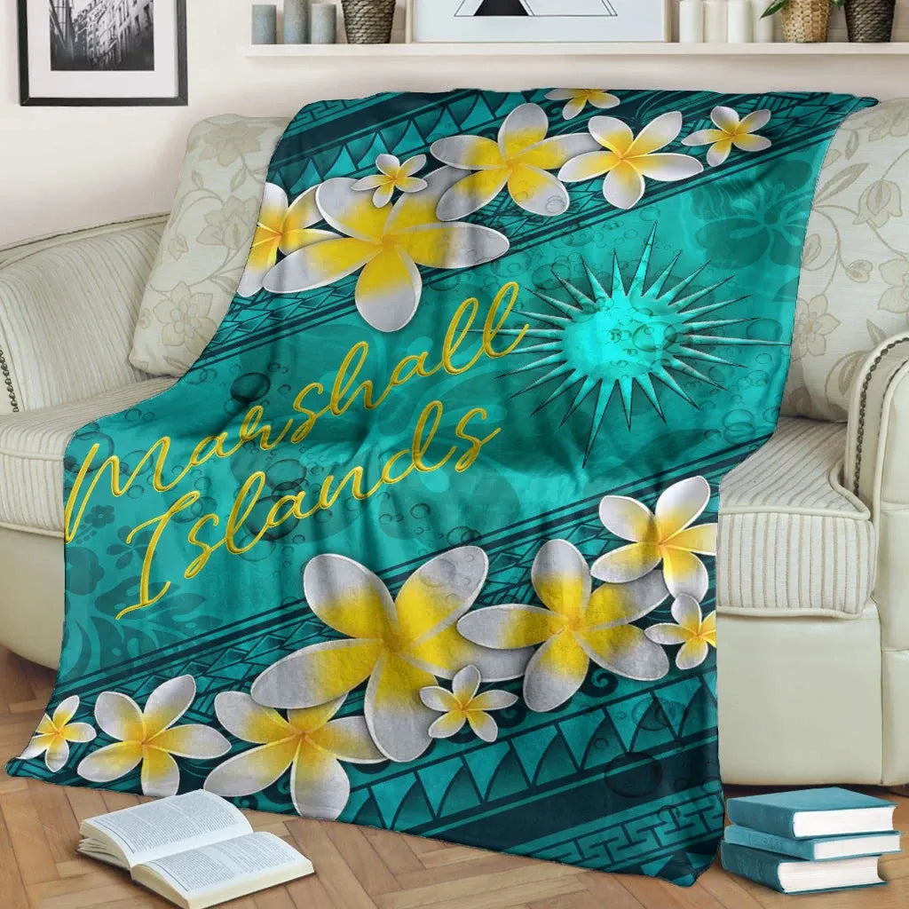Marshall Islands Polynesian Blanket - Plumeria With Blue Ocean