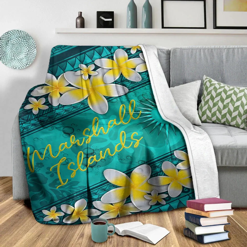 Marshall Islands Polynesian Blanket - Plumeria With Blue Ocean