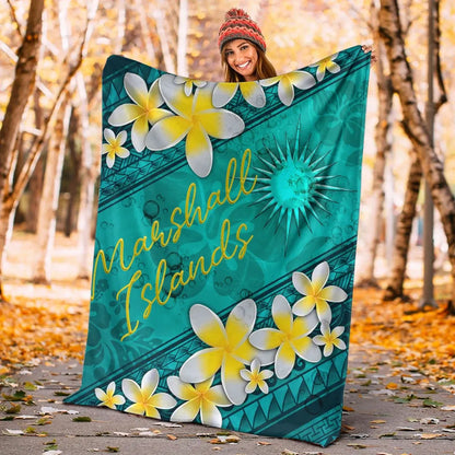 Marshall Islands Polynesian Blanket - Plumeria With Blue Ocean
