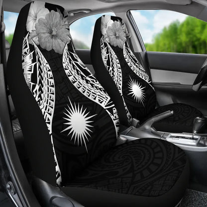 Marshall Islands Polynesian Car Seat Covers Pride Seal And Hibiscus Black