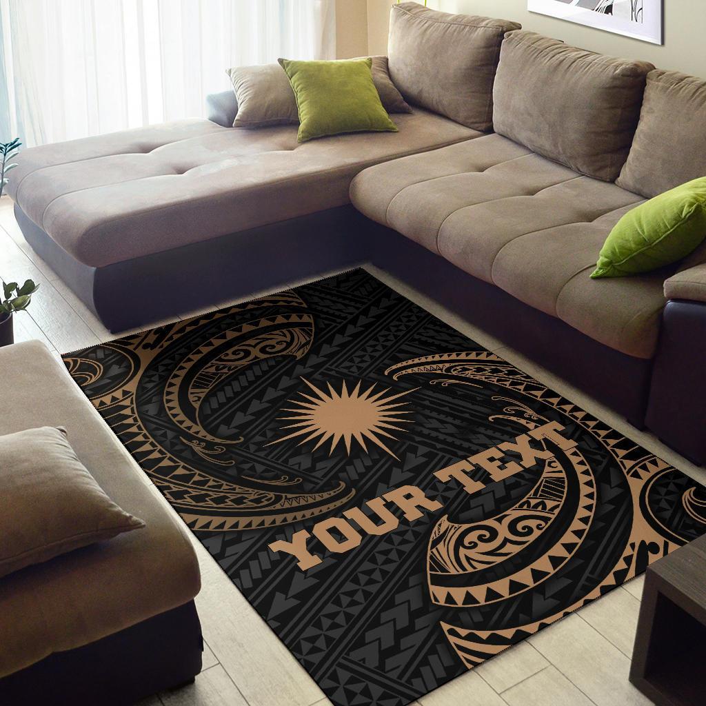 Marshall Islandss Polynesian Custom Personalised Area Rug - Gold Tribal Wave