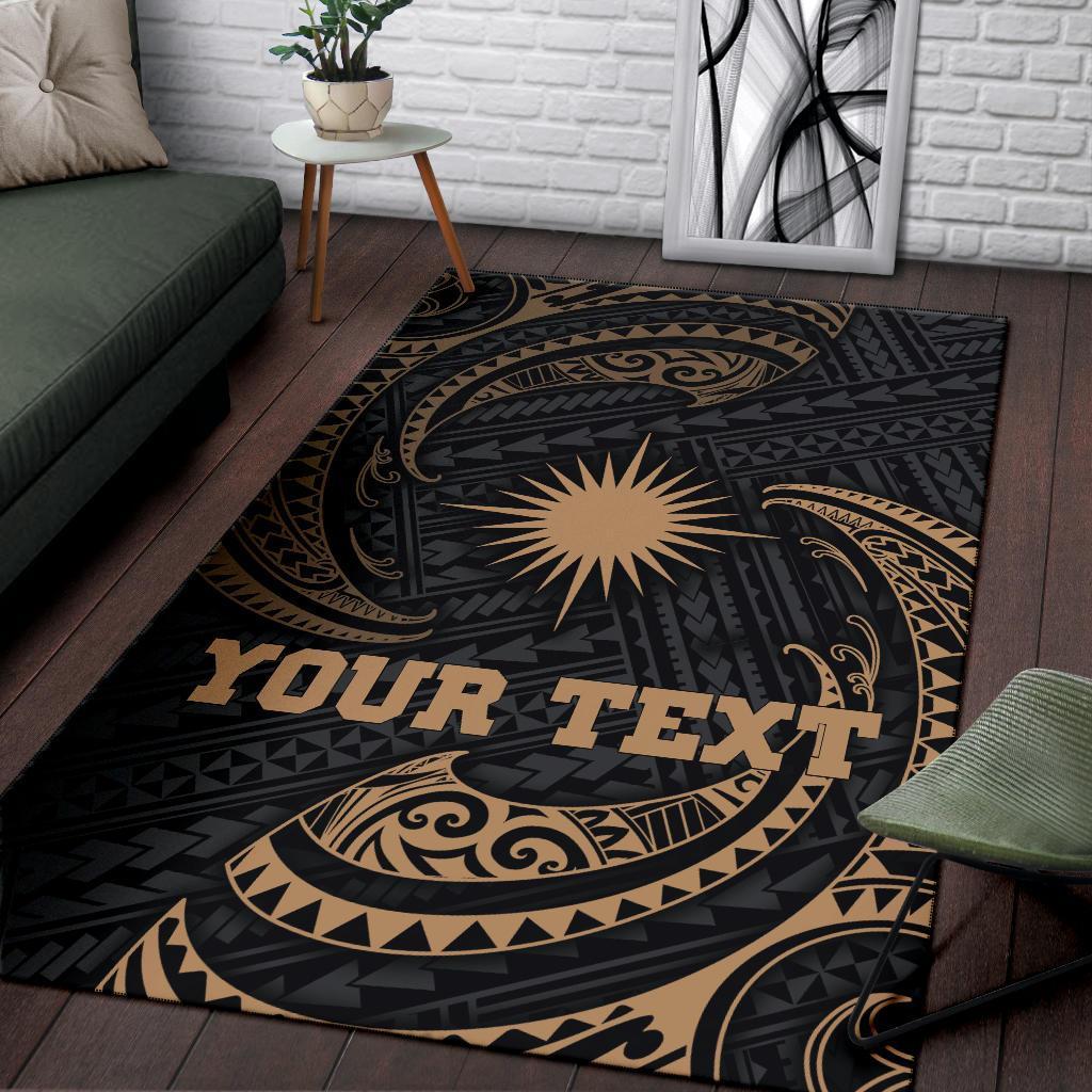 Marshall Islandss Polynesian Custom Personalised Area Rug - Gold Tribal Wave