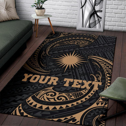Marshall Islandss Polynesian Custom Personalised Area Rug - Gold Tribal Wave
