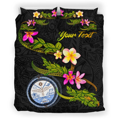 Marshall Islands Polynesian Custom Personalised Bedding Set - Plumeria Tribal