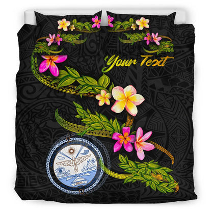 Marshall Islands Polynesian Custom Personalised Bedding Set - Plumeria Tribal