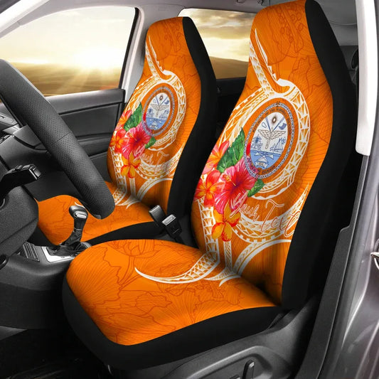 Marshall Islands Polynesian Custom Personalised Car Seat Covers - Orange Floral With Seal
