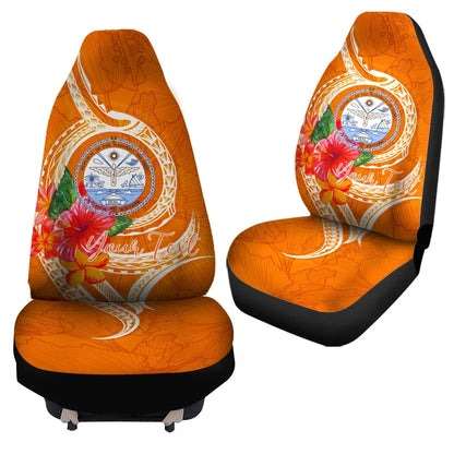 Marshall Islands Polynesian Custom Personalised Car Seat Covers - Orange Floral With Seal