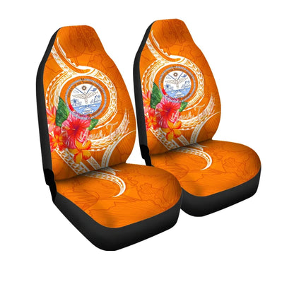 Marshall Islands Polynesian Custom Personalised Car Seat Covers - Orange Floral With Seal