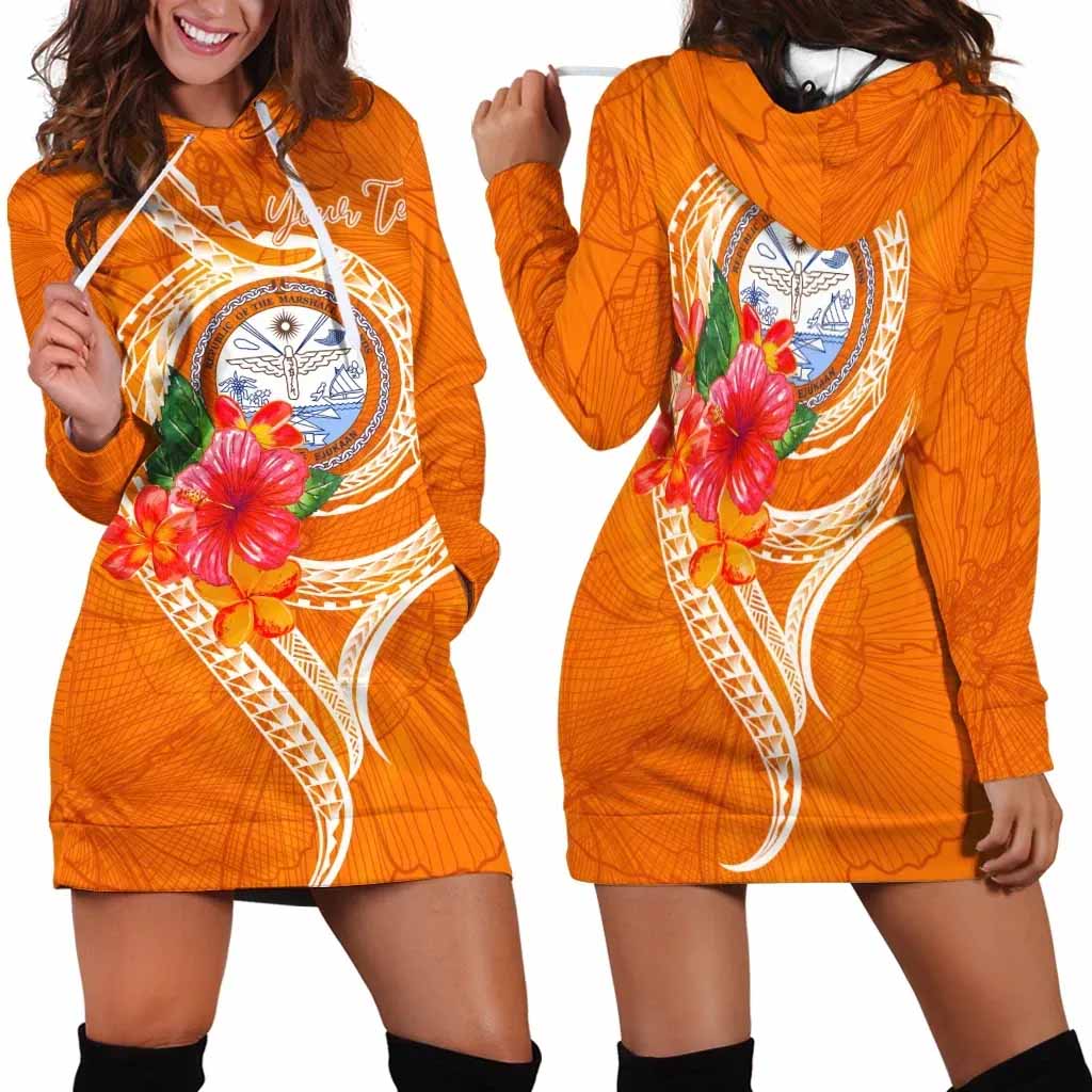 Marshall Islands Polynesian Custom Personalised Hoodie Dress - Orange Floral With Seal