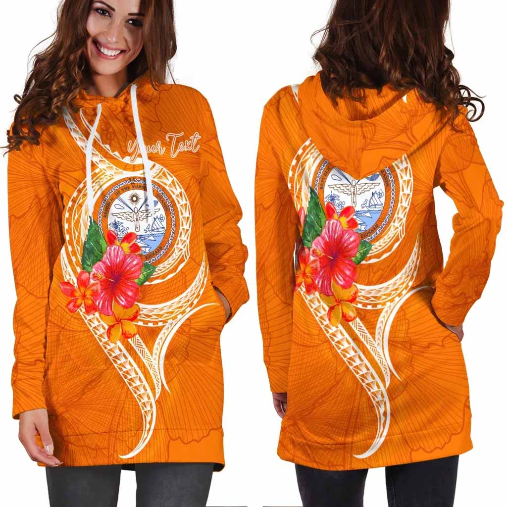 Marshall Islands Polynesian Custom Personalised Hoodie Dress - Orange Floral With Seal