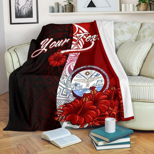 Marshall Islands Polynesian Custom Personalised Premium Blanket - Coat Of Arm With Hibiscus