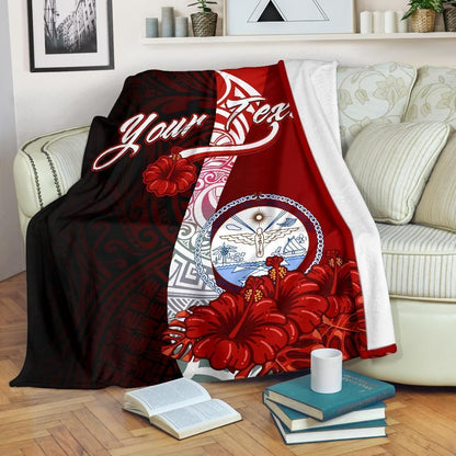 Marshall Islands Polynesian Custom Personalised Premium Blanket - Coat Of Arm With Hibiscus