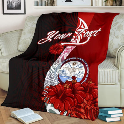 Marshall Islands Polynesian Custom Personalised Premium Blanket - Coat Of Arm With Hibiscus