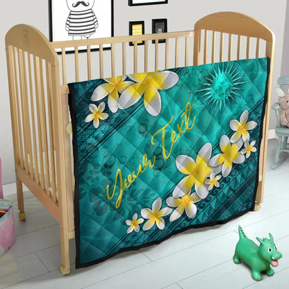 Marshall Islands Polynesian Custom Personalised Quilt - Plumeria With Blue Ocean