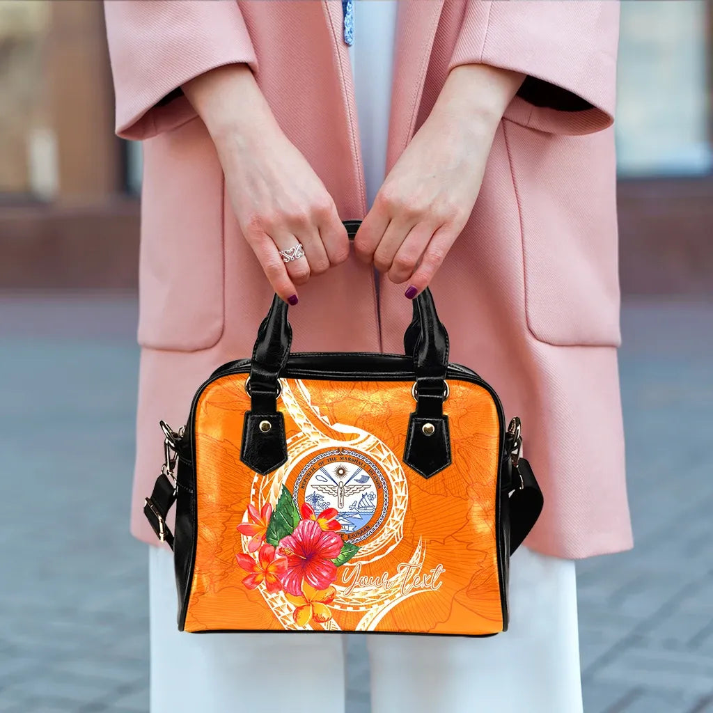Marshall Islands Polynesian Custom Personalised Shoulder Handbag - Orange Floral With Seal