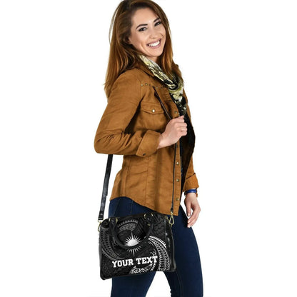 Marshall Islands Polynesian Custom Personalised Shoulder Handbag - White Tribal Wave