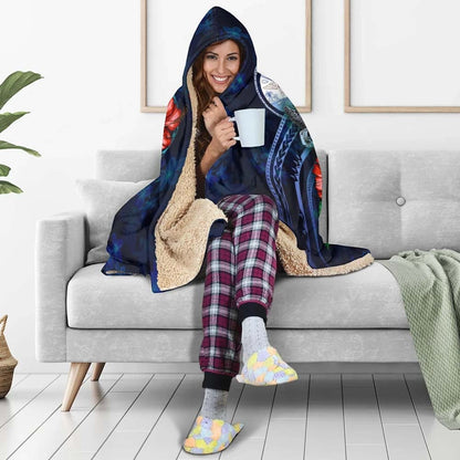 Marshall Islands Polynesian Hooded Blanket - Blue Turtle Hibiscus