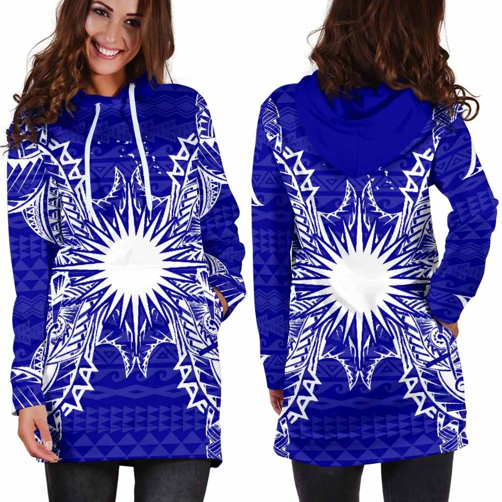 Marshall Islands Polynesian Hoodie Dress Map Blue