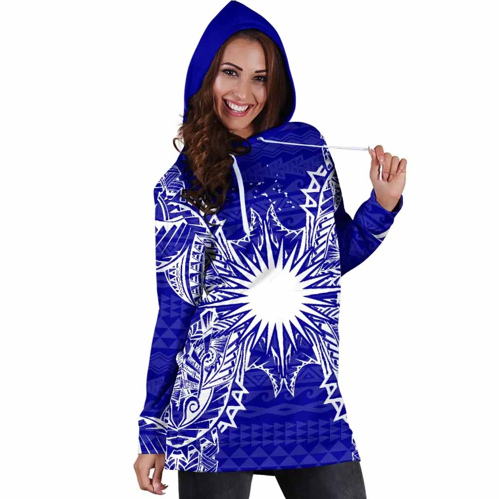 Marshall Islands Polynesian Hoodie Dress Map Blue