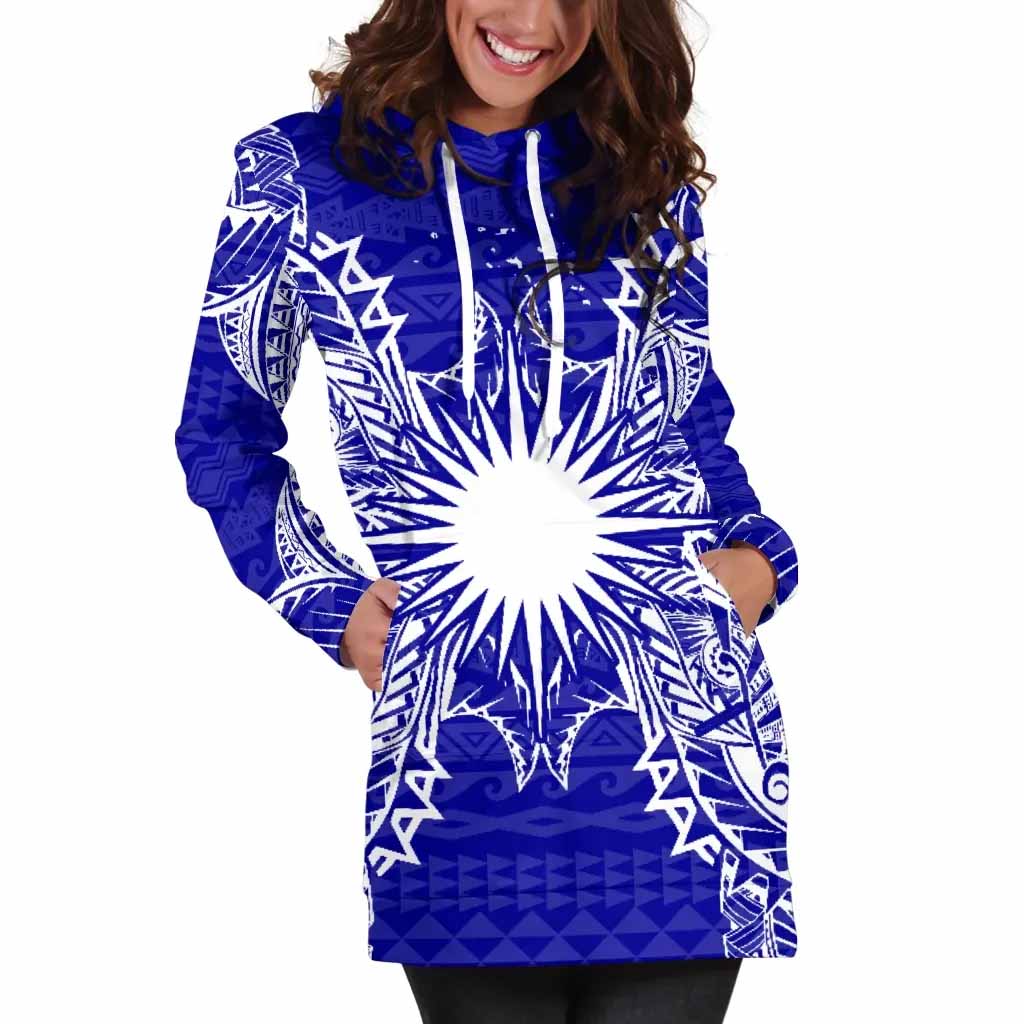 Marshall Islands Polynesian Hoodie Dress Map Blue