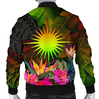 Marshall Islands Polynesian Bomber jacket - Hibiscus and Banana Leaves
