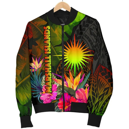 Marshall Islands Polynesian Bomber jacket - Hibiscus and Banana Leaves