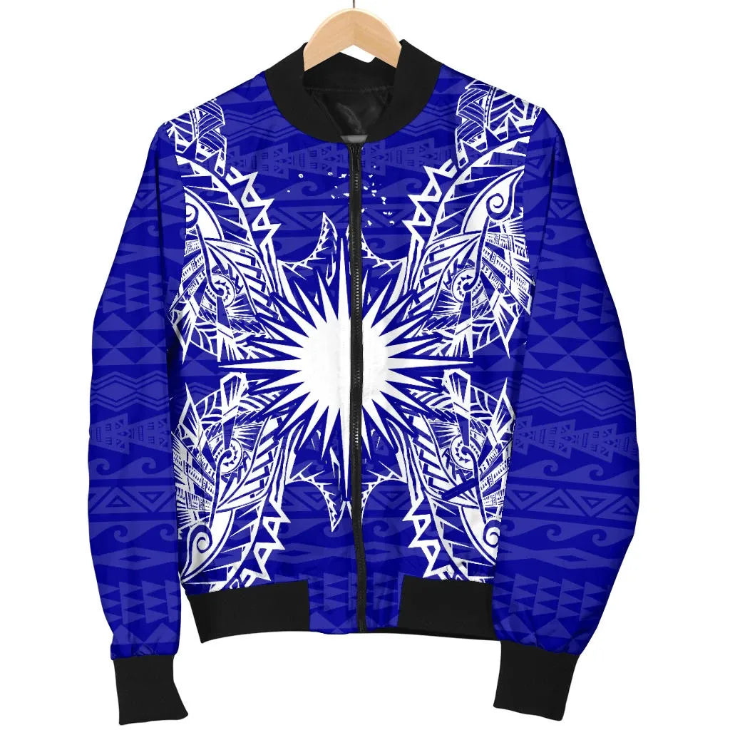 Marshall Islands Polynesian Bomber Jacket Map Blue