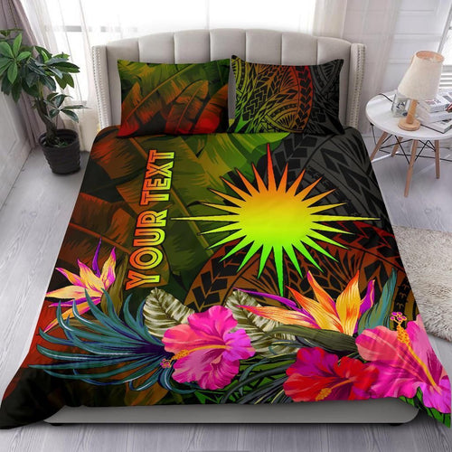 Marshall Islands Polynesian Personalised Bedding Set - Hibiscus And Banana Leaves