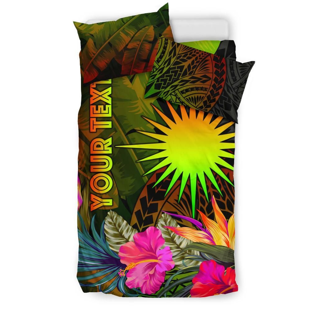 Marshall Islands Polynesian Personalised Bedding Set - Hibiscus And Banana Leaves