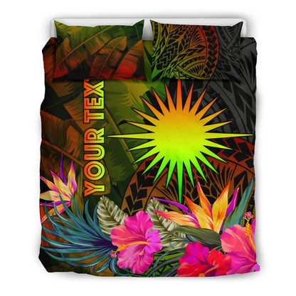 Marshall Islands Polynesian Personalised Bedding Set - Hibiscus And Banana Leaves