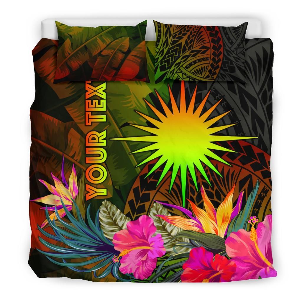 Marshall Islands Polynesian Personalised Bedding Set - Hibiscus And Banana Leaves