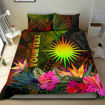 Marshall Islands Polynesian Personalised Bedding Set - Hibiscus And Banana Leaves