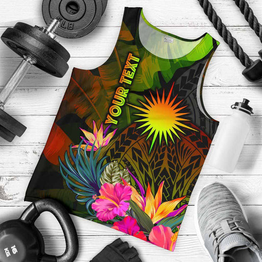 Marshall Islands Polynesian Personalised Men Tank Top - Hibiscus and Banana Leaves
