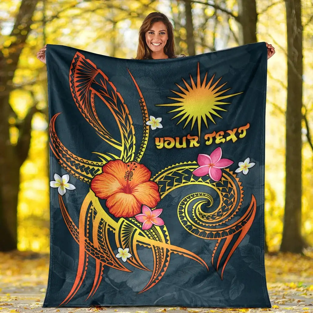 Marshall Islands Polynesian Personalised Premium Blanket - Legend of Marshall Islands (Blue)