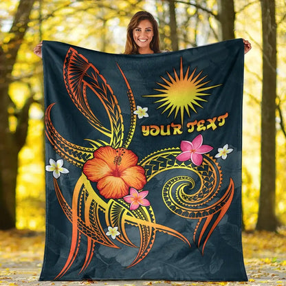 Marshall Islands Polynesian Personalised Premium Blanket - Legend of Marshall Islands (Blue)