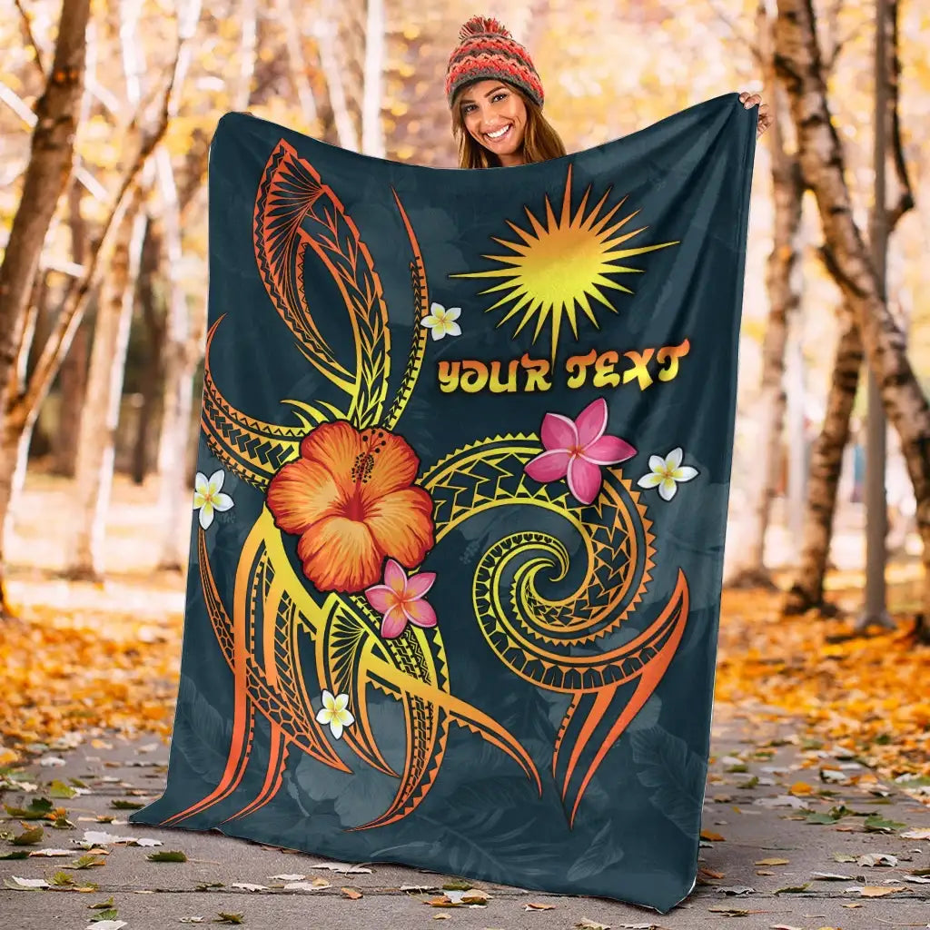 Marshall Islands Polynesian Personalised Premium Blanket - Legend of Marshall Islands (Blue)