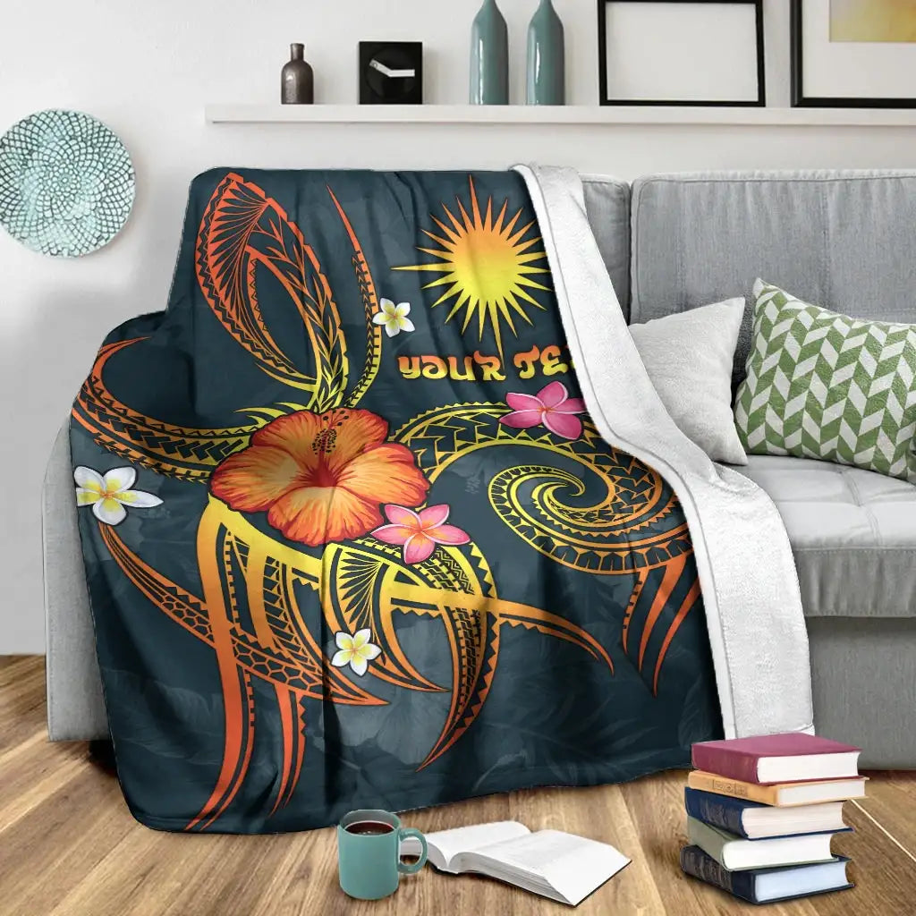 Marshall Islands Polynesian Personalised Premium Blanket - Legend of Marshall Islands (Blue)