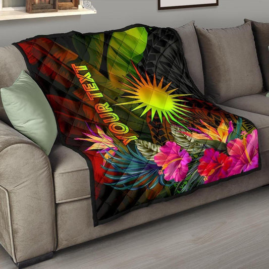 Marshall Islands Polynesian Personalised Premium Quilt -  Hibiscus and Banana Leaves