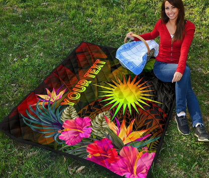 Marshall Islands Polynesian Personalised Premium Quilt -  Hibiscus and Banana Leaves