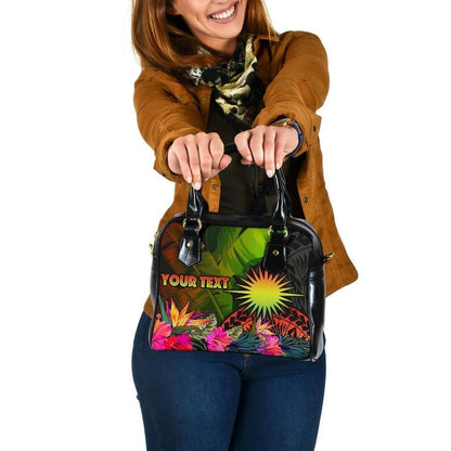 Marshall Islands Polynesian Personalised Shoulder Handbag - Hibiscus And Banana Leaves