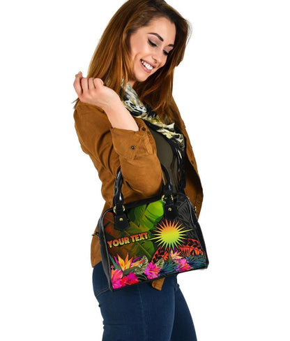 Marshall Islands Polynesian Personalised Shoulder Handbag - Hibiscus And Banana Leaves