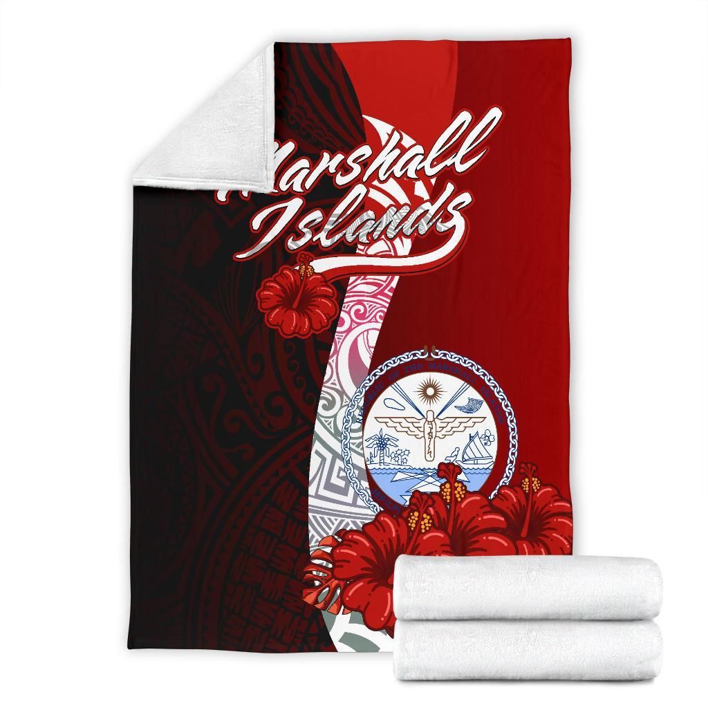 Marshall Islands Polynesian Premium Blanket - Coat Of Arm With Hibiscus