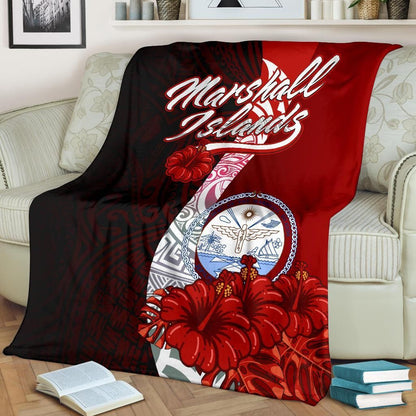 Marshall Islands Polynesian Premium Blanket - Coat Of Arm With Hibiscus