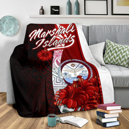 Marshall Islands Polynesian Premium Blanket - Coat Of Arm With Hibiscus