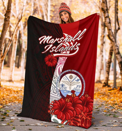 Marshall Islands Polynesian Premium Blanket - Coat Of Arm With Hibiscus