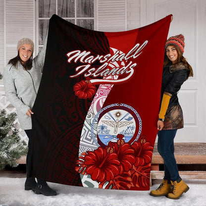 Marshall Islands Polynesian Premium Blanket - Coat Of Arm With Hibiscus