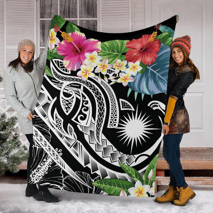 Marshall Islands Polynesian Premium Blanket - Summer Plumeria (Black)